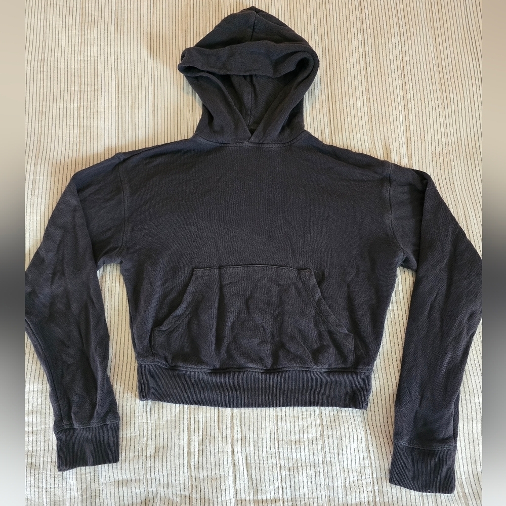 Skims Womens XXS Black Hoodie Pullover Sweatshirt Fleece Solid Kangaroo Pocket